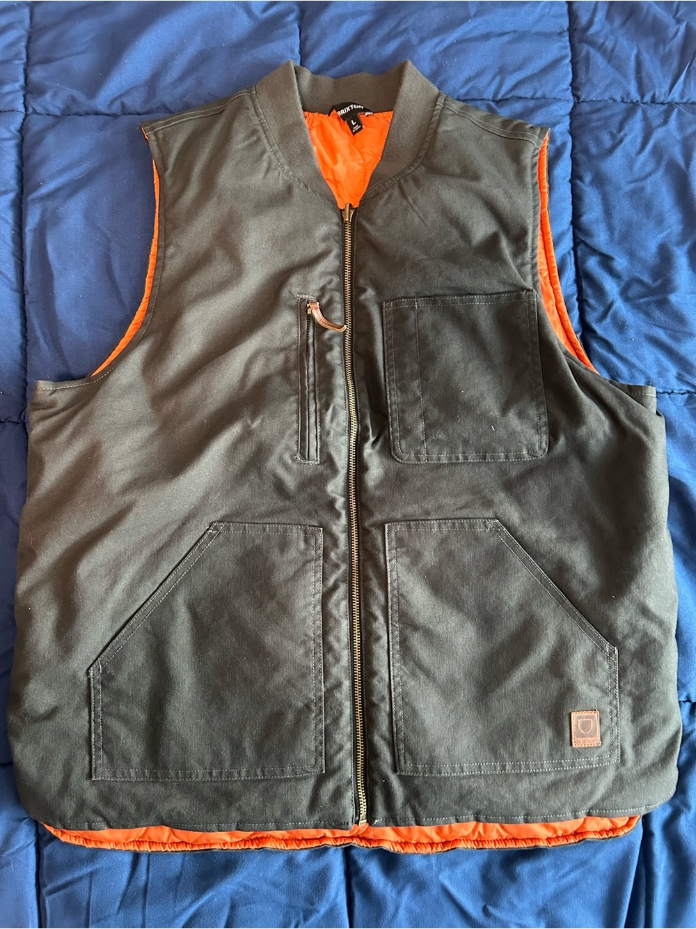Brixton Men’s Large Reversible Grey Work Puffer Vest